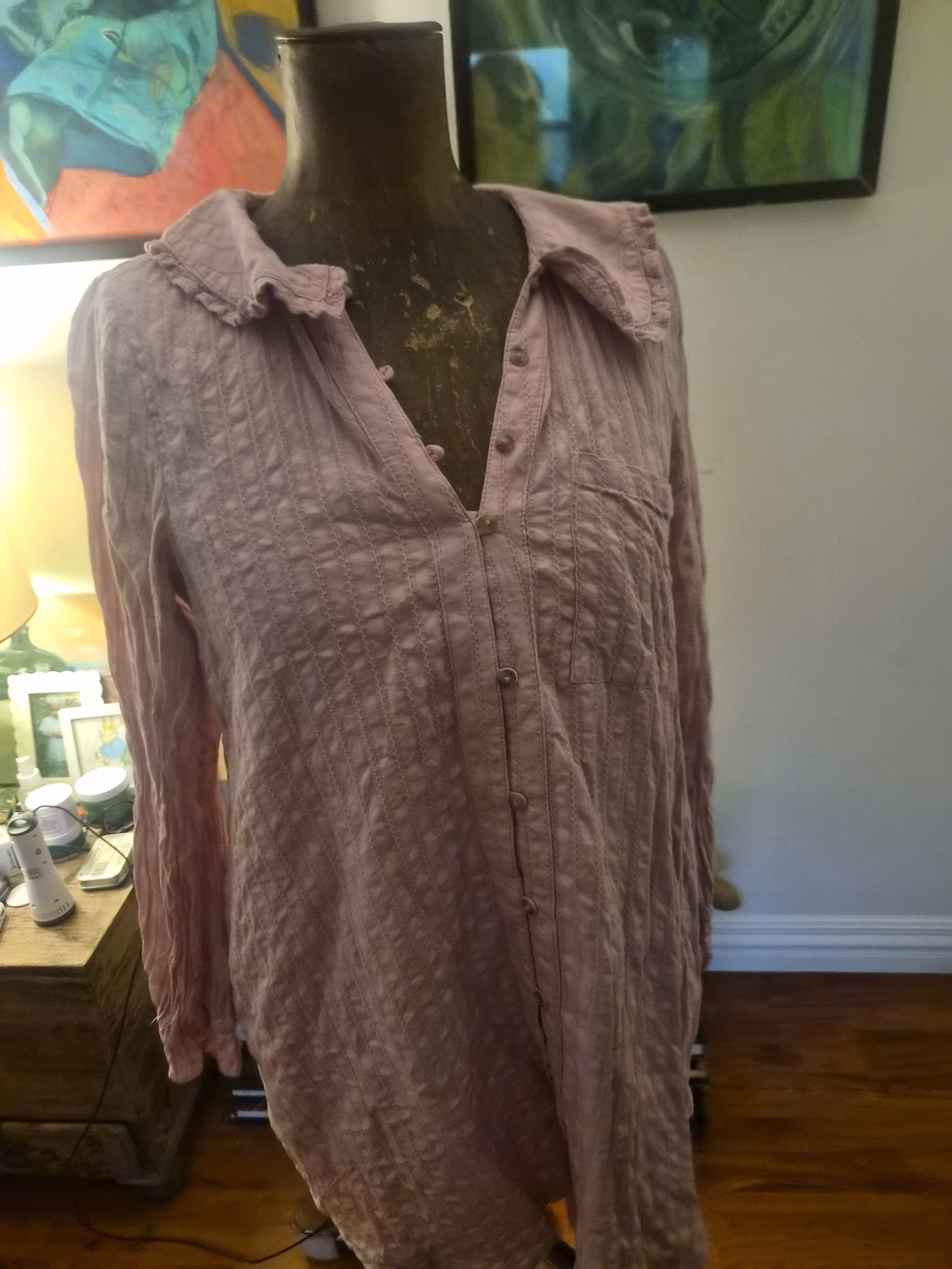 Pilcro Dusty Rose Crinkle Button-Front Blouse